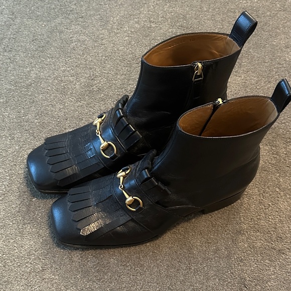 Gucci Black Leather Ankle Boots with Gold Hardware & Zipper main image 9